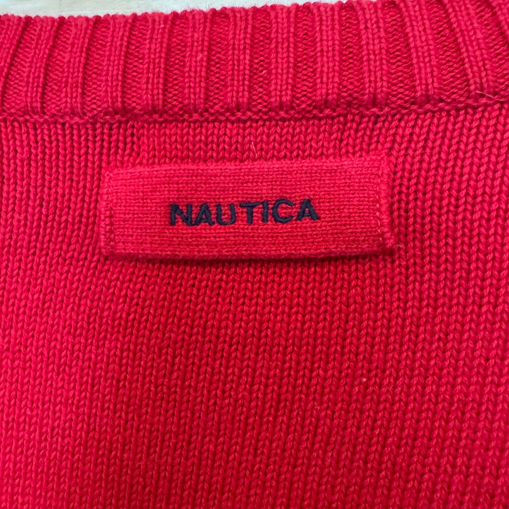 Vintage Nautica Men's Red Crew Neck Sweater Fair Isle Pattern L 90s Y2K Wool - Picture 6 of 7